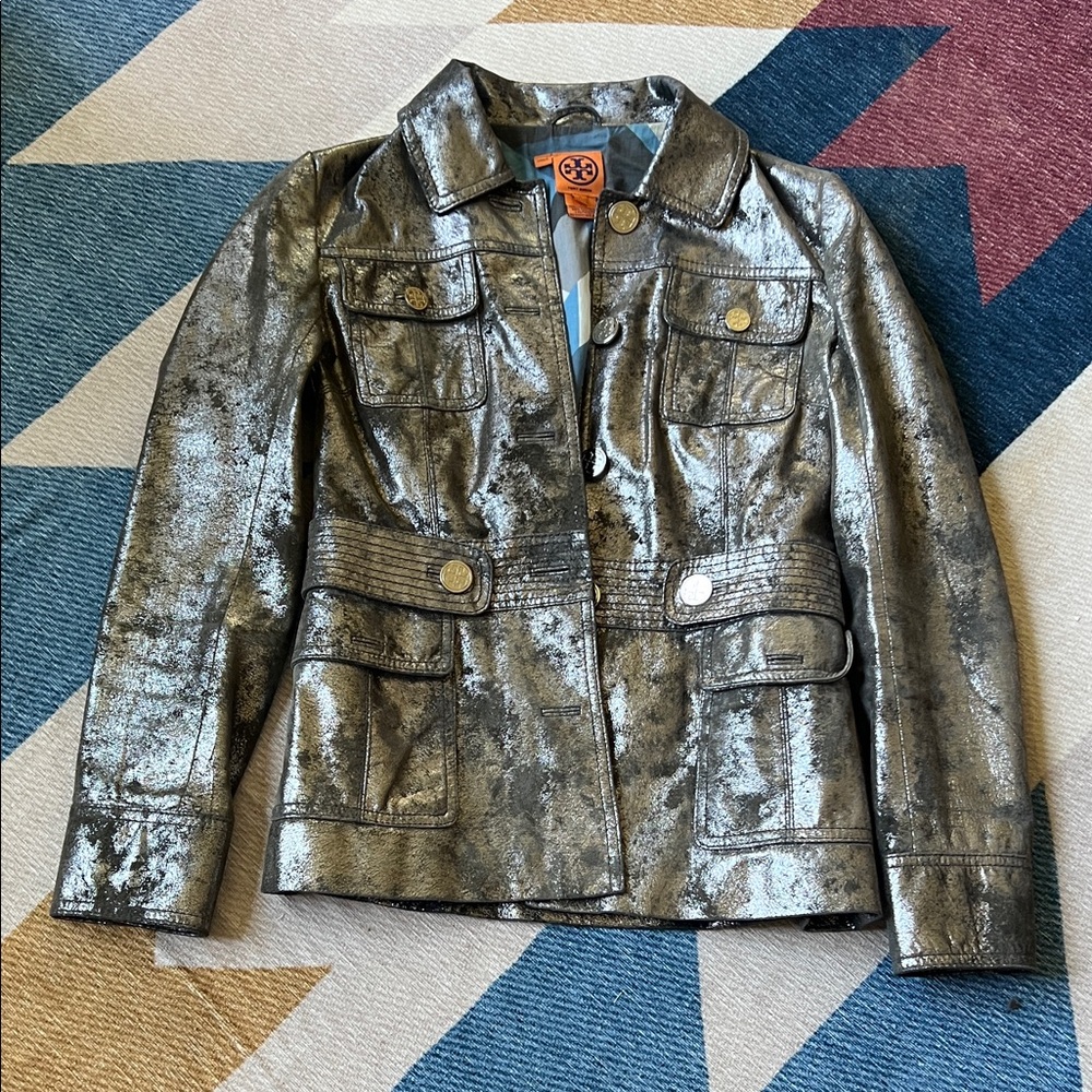 Tory Burch Metallic Silver Jacket US4